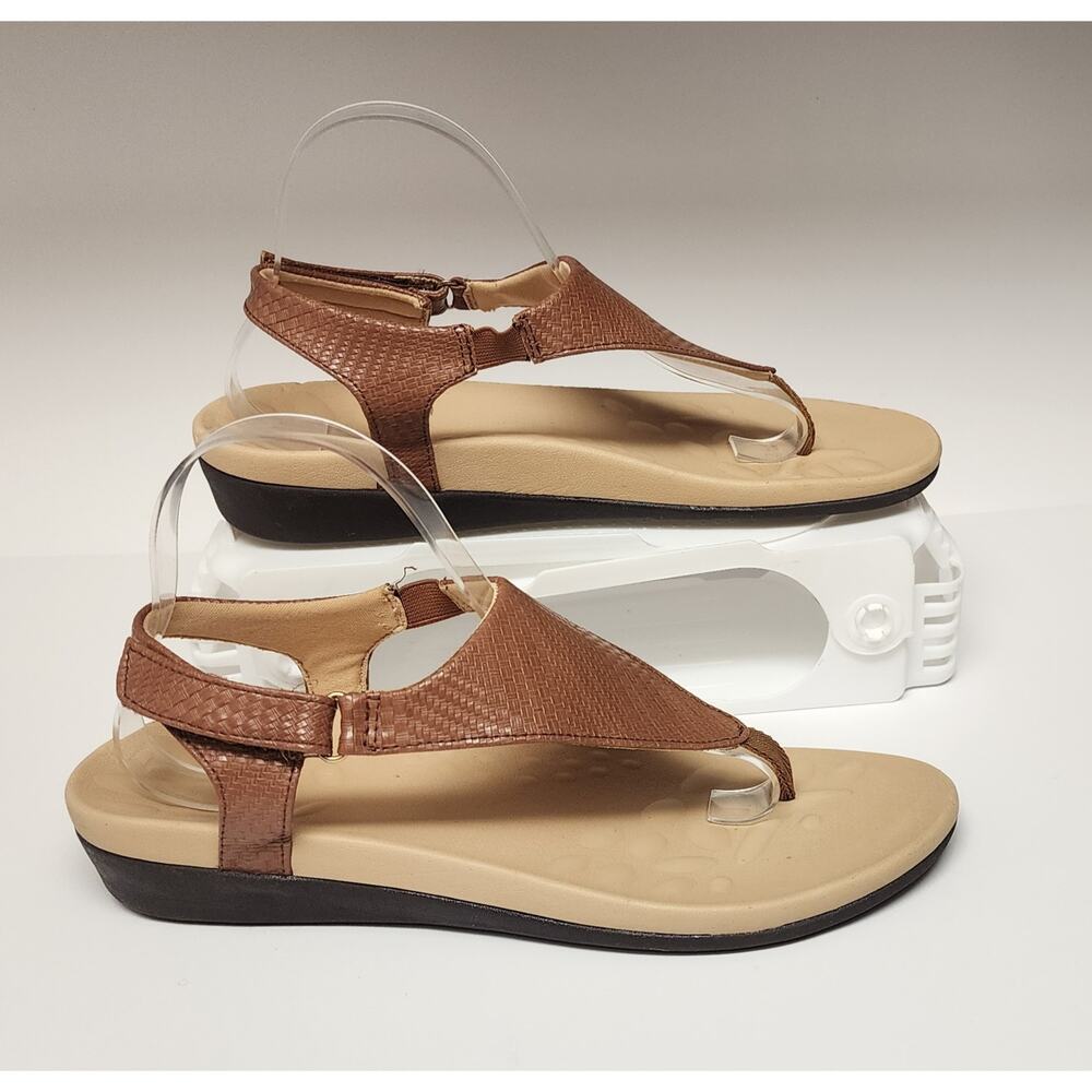 Megnya Women’s T-Strap Low Wedge Casual Brown Sandal Shoes Size US 10M